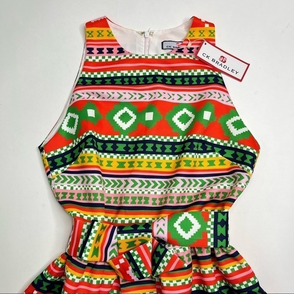 NEW CK Bradley Darden Pockets Egypt Multi Aztec Tie Fit & Flare Cocktail Dress - Picture 5 of 16